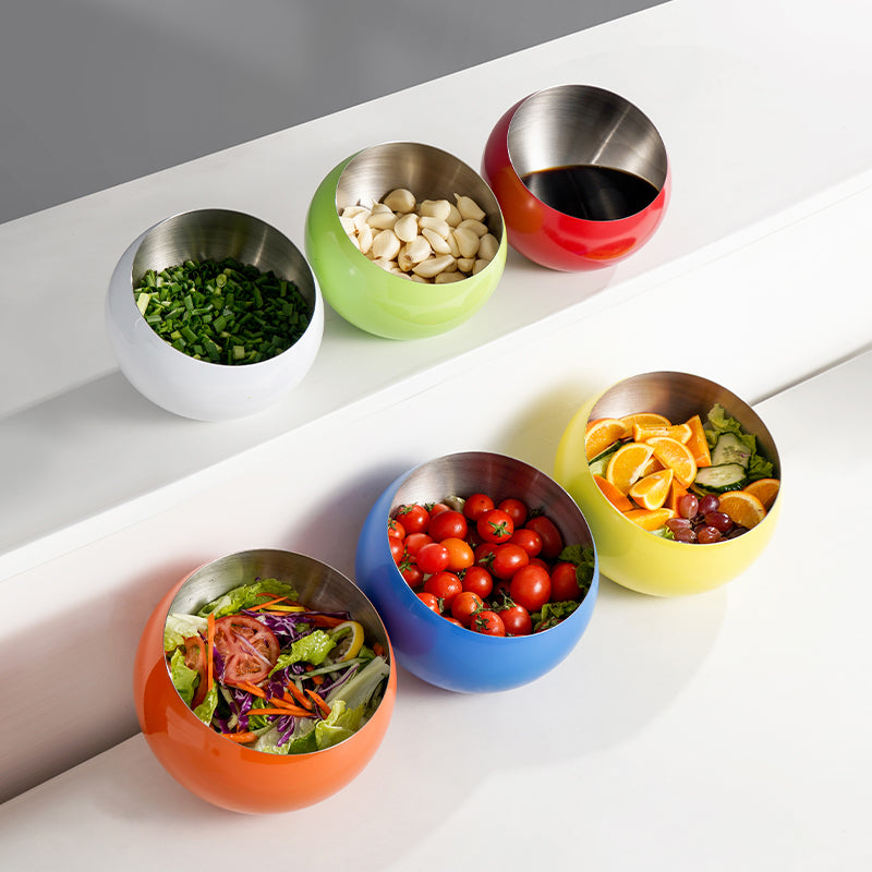 Stainless Steel Slanted Salad Bowl – Multi-Color Serving Bowl for Salad, Fruit & Sauce