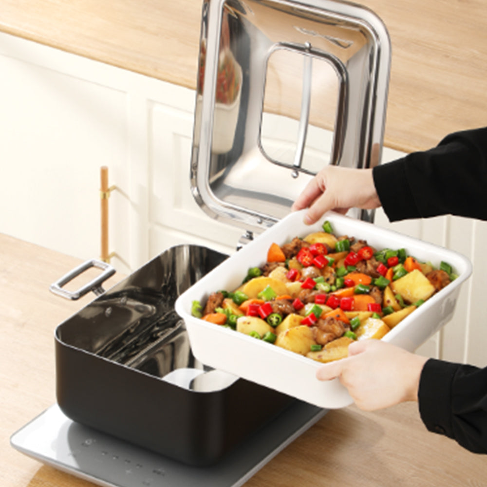Edicel 6L Rectangular Stainless Steel Chafing Dish with Soft-Close Lid | Hotel & Buffet Serving