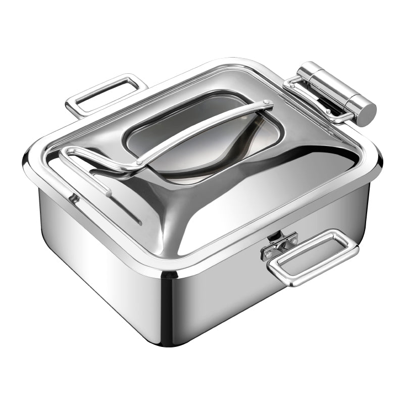 Edicel 6L Rectangular Stainless Steel Chafing Dish with Soft-Close Lid | Hotel & Buffet Serving