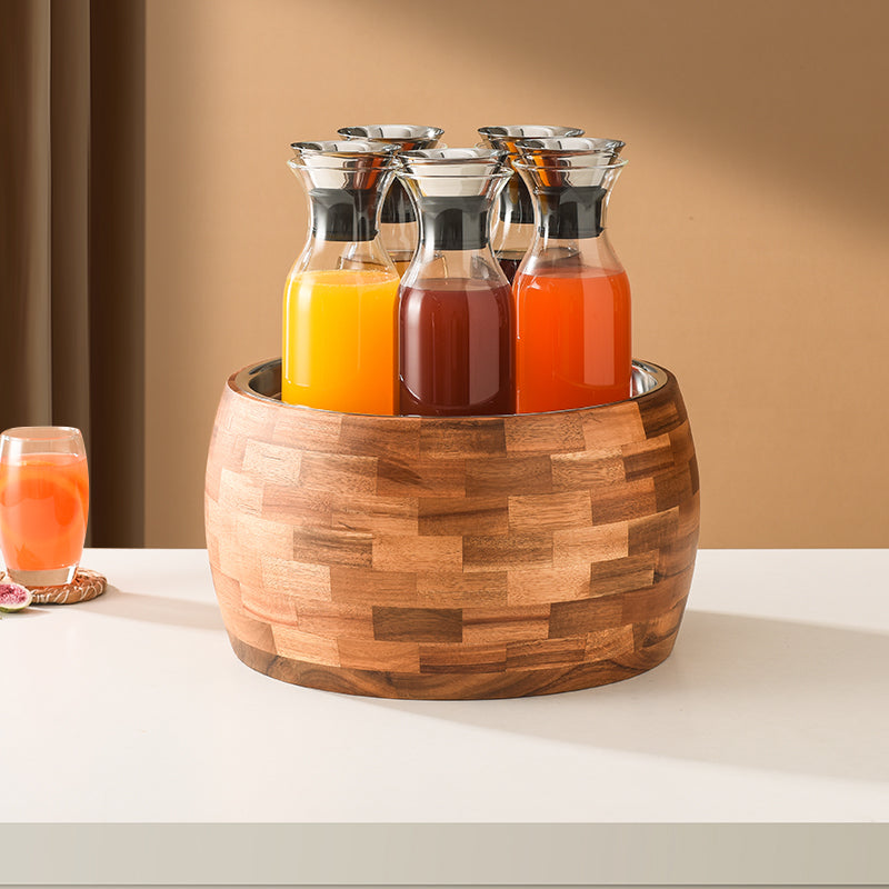 Edicel Rose Gold Stainless Steel Beverage Display Stand with 5 Glass Carafes for Hotel Buffet