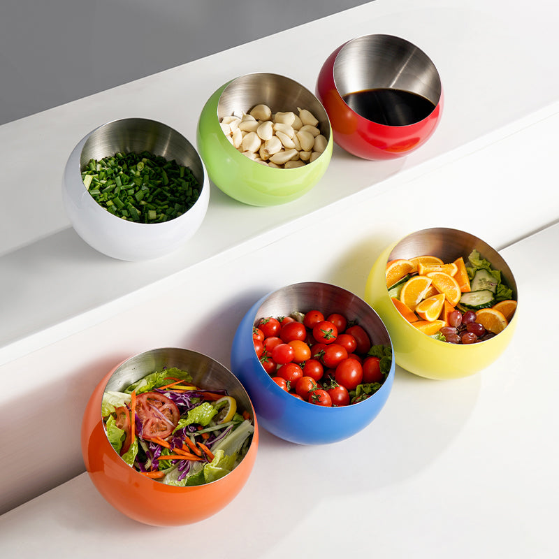 Stainless Steel Slanted Salad Bowl – Multi-Color Serving Bowl for Salad, Fruit & Sauce