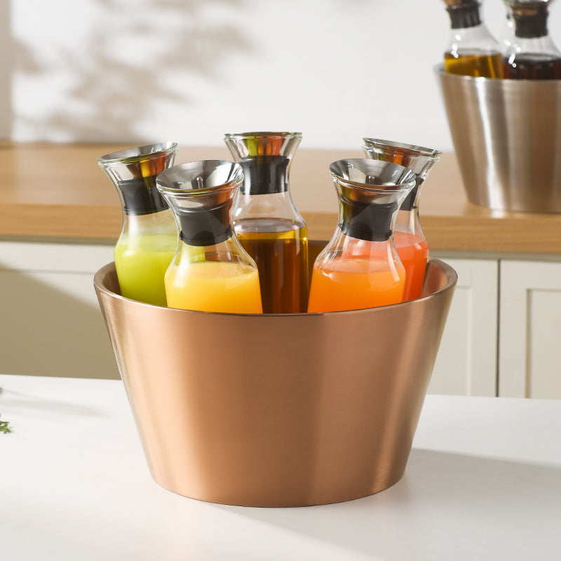 Edicel Rose Gold Beverage Carafe Set, Stainless Steel Chilling Ice Bowl for Hotel Buffet Catering