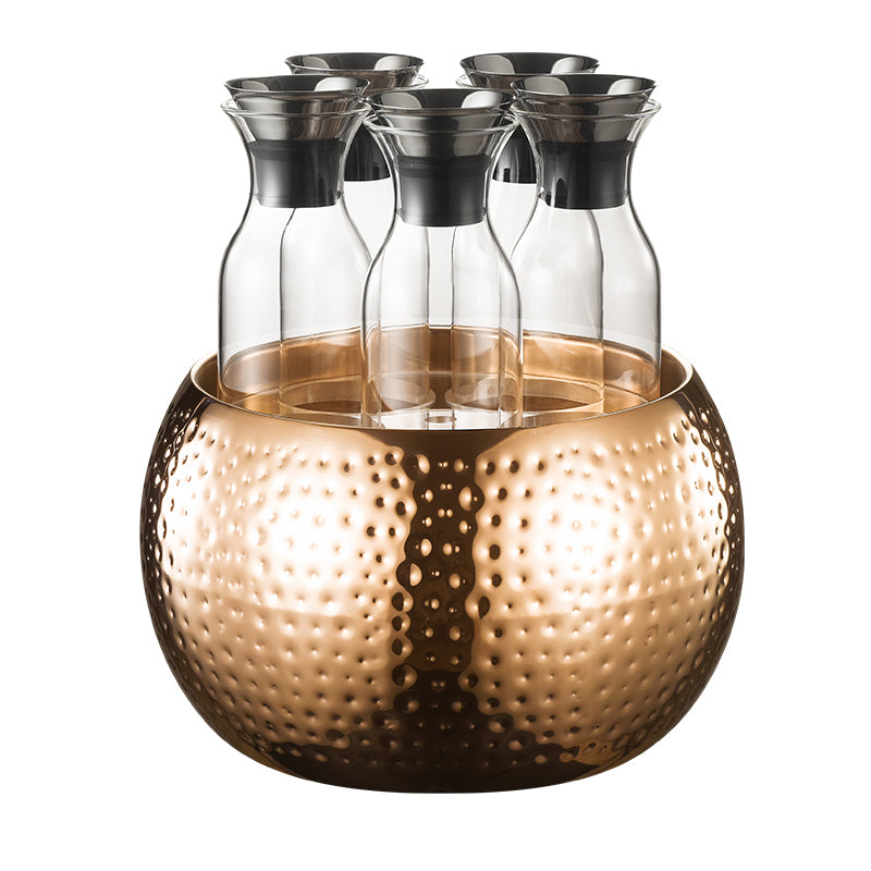 Edicel Rose Gold Beverage Carafe Set, Stainless Steel Chilling Ice Bowl for Hotel Buffet Catering