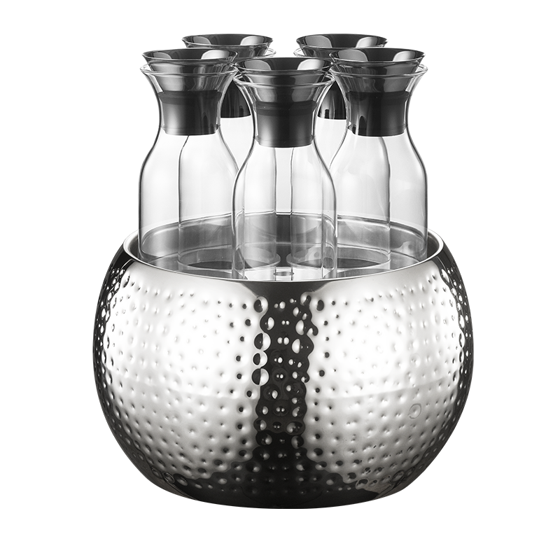 Edicel Rose Gold Beverage Carafe Set, Stainless Steel Chilling Ice Bowl for Hotel Buffet Catering