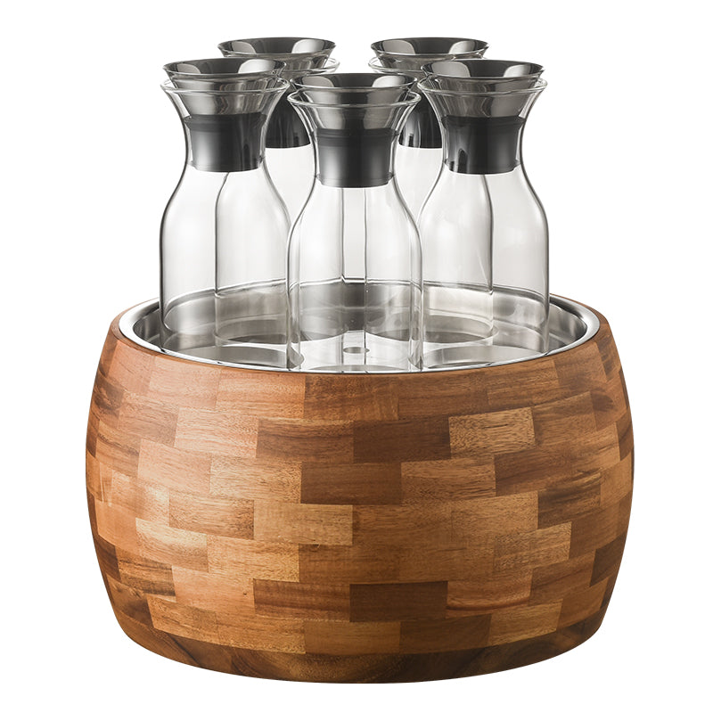 Edicel Rose Gold Stainless Steel Beverage Display Stand with 5 Glass Carafes for Hotel Buffet
