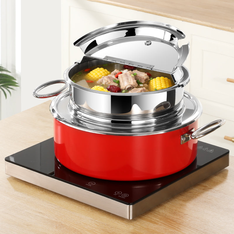 10L Stainless Steel Buffet Soup Warmer | Flip-Top Insulated Food Server