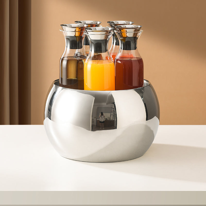 Edicel Rose Gold Stainless Steel Beverage Display Stand with 5 Glass Carafes for Hotel Buffet