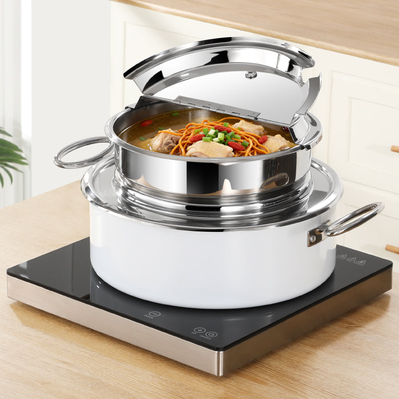 10L Stainless Steel Buffet Soup Warmer | Flip-Top Insulated Food Server