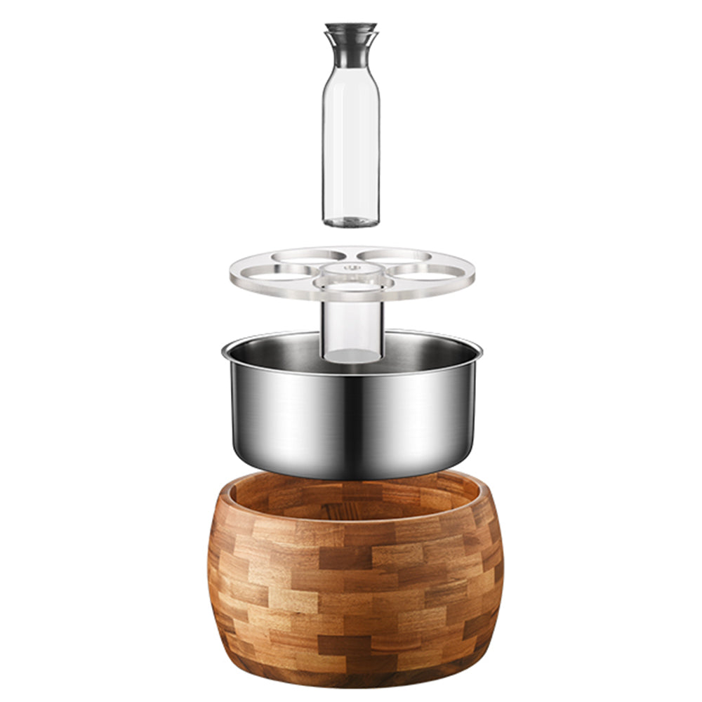 Edicel Rose Gold Stainless Steel Beverage Display Stand with 5 Glass Carafes for Hotel Buffet