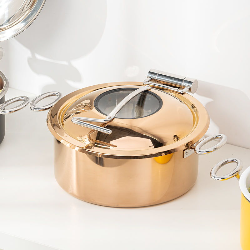 5L Round Stainless Steel Chafing Dish with Soft-Close Lid | Hotel & Buffet Serving
