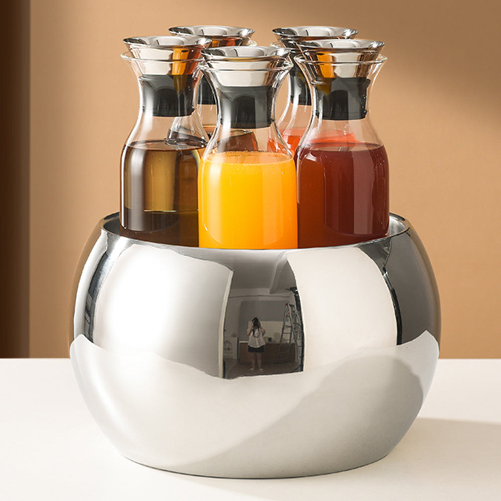 Edicel Rose Gold Stainless Steel Beverage Display Stand with 5 Glass Carafes for Hotel Buffet