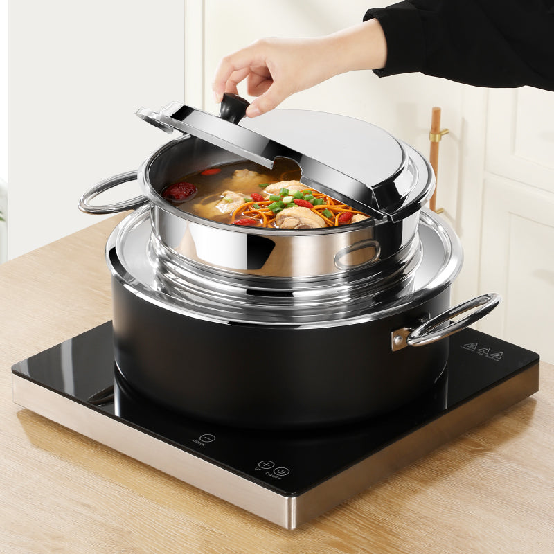 10L Stainless Steel Buffet Soup Warmer | Flip-Top Insulated Food Server