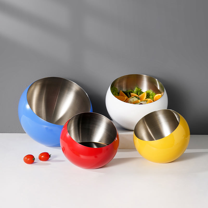 Stainless Steel Slanted Salad Bowl – Multi-Color Serving Bowl for Salad, Fruit & Sauce