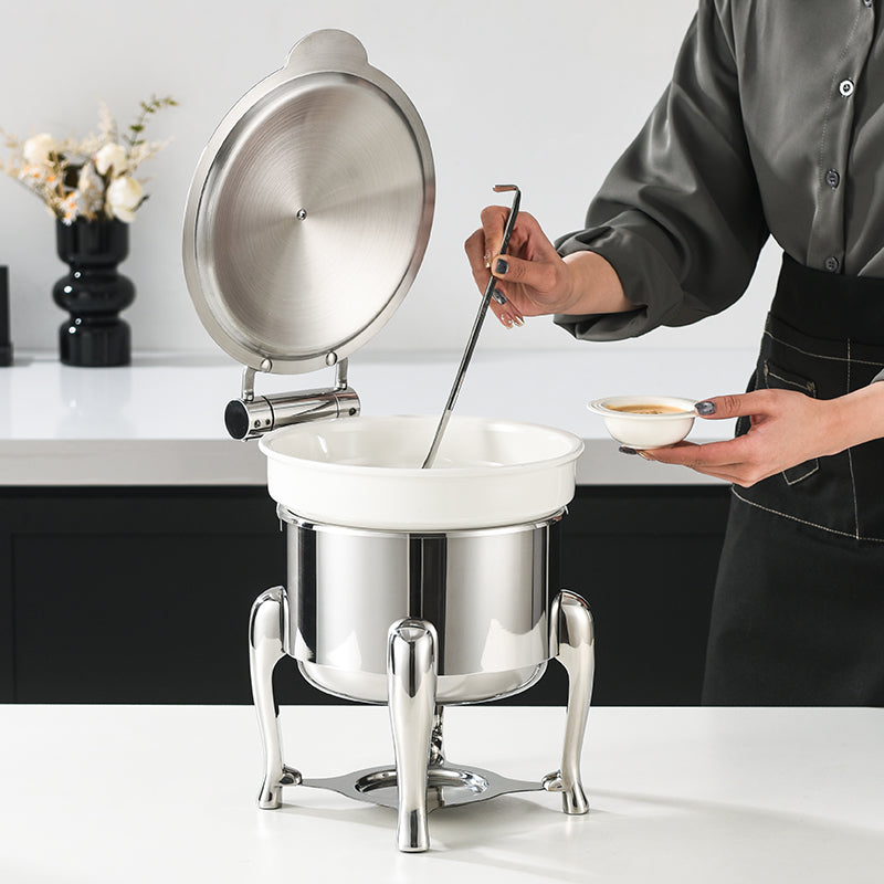 Edicel 6L Commercial Stainless Steel Soup Warmer with Ceramic Insert for Hotel Buffet & Catering