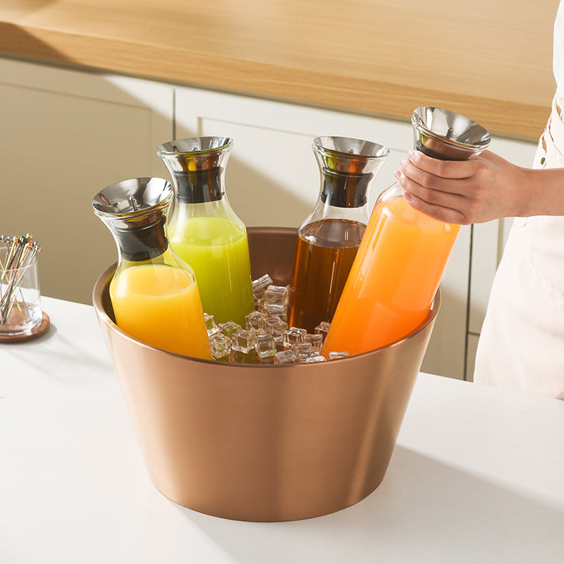 Edicel Rose Gold Beverage Carafe Set, Stainless Steel Chilling Ice Bowl for Hotel Buffet Catering