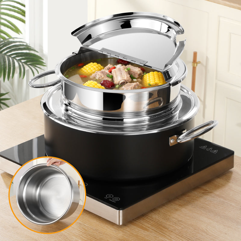 10L Stainless Steel Buffet Soup Warmer | Flip-Top Insulated Food Server