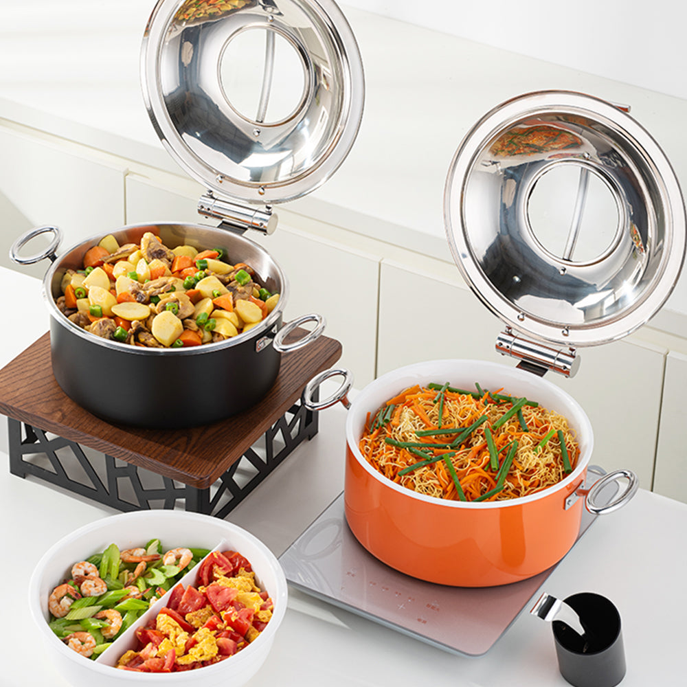 5L Round Stainless Steel Chafing Dish with Soft-Close Lid | Hotel & Buffet Serving