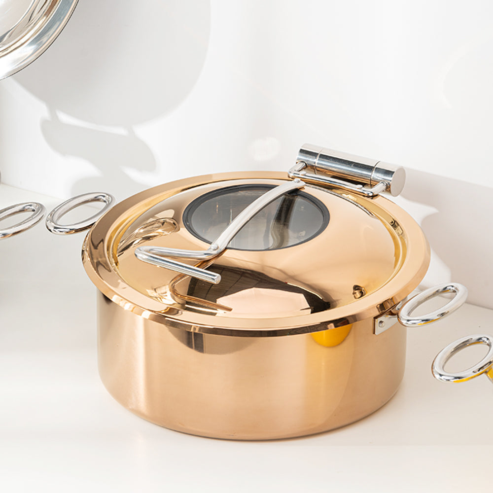 5L Round Stainless Steel Chafing Dish with Soft-Close Lid | Hotel & Buffet Serving