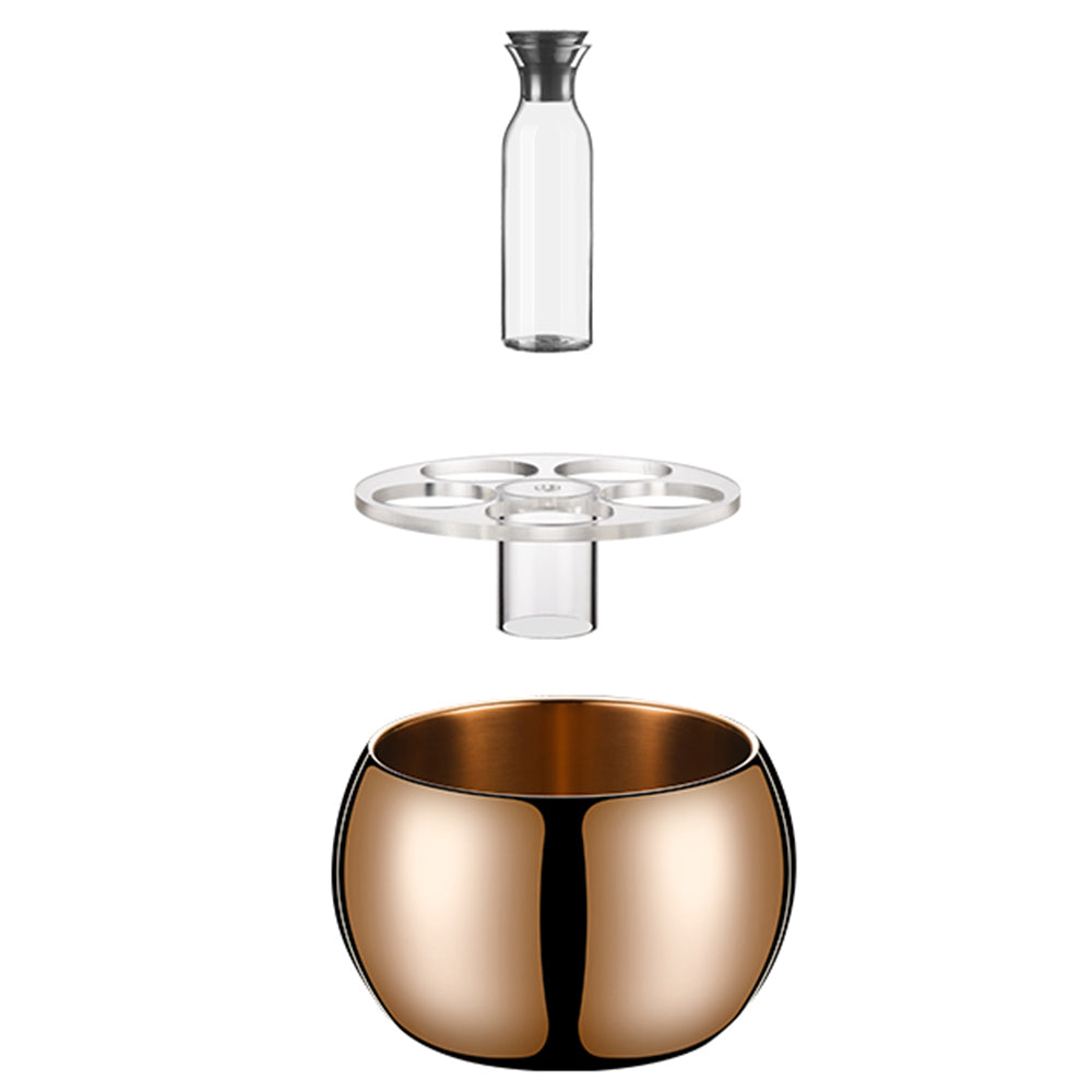 Edicel Rose Gold Stainless Steel Beverage Display Stand with 5 Glass Carafes for Hotel Buffet