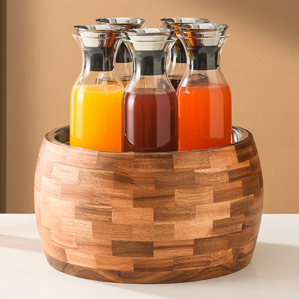 Edicel Rose Gold Stainless Steel Beverage Display Stand with 5 Glass Carafes for Hotel Buffet