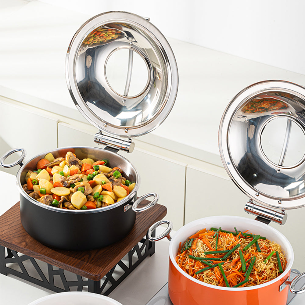 5L Round Stainless Steel Chafing Dish with Soft-Close Lid | Hotel & Buffet Serving