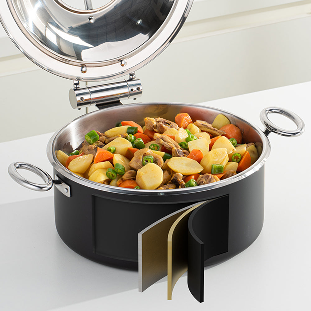 5L Round Stainless Steel Chafing Dish with Soft-Close Lid | Hotel & Buffet Serving