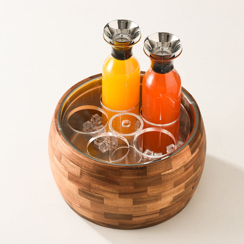 Edicel Rose Gold Stainless Steel Beverage Display Stand with 5 Glass Carafes for Hotel Buffet