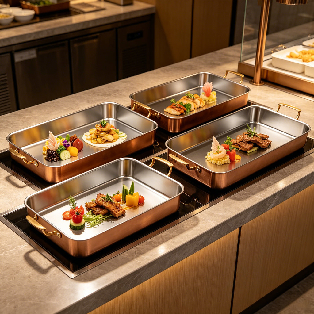 Edicel Rose Gold Rectangular Stainless Steel Buffet Pan — Hotel Serving