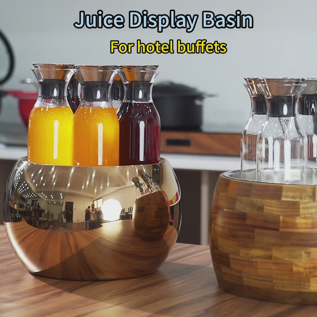 Edicel Rose Gold Stainless Steel Beverage Display Stand with 5 Glass Carafes for Hotel Buffet